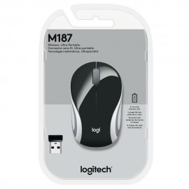 Mouse Wireless Mini Logitech M187 com Design Ambidestro Conexo USB e Pilha Inclusa Preto