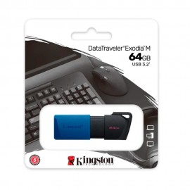 Pen Drive DataTraveler Exodia 64GB Kingston com Conexão USB 3.2 Preto/Azul